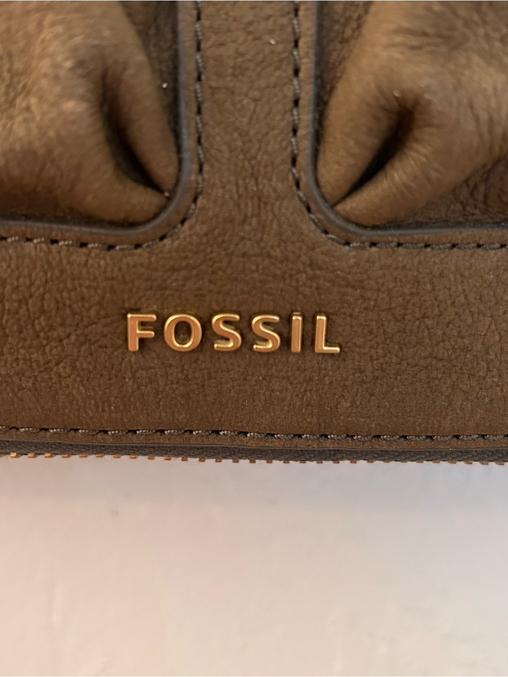Fossil Brown Leather Shoulder Bag with Gold Logo